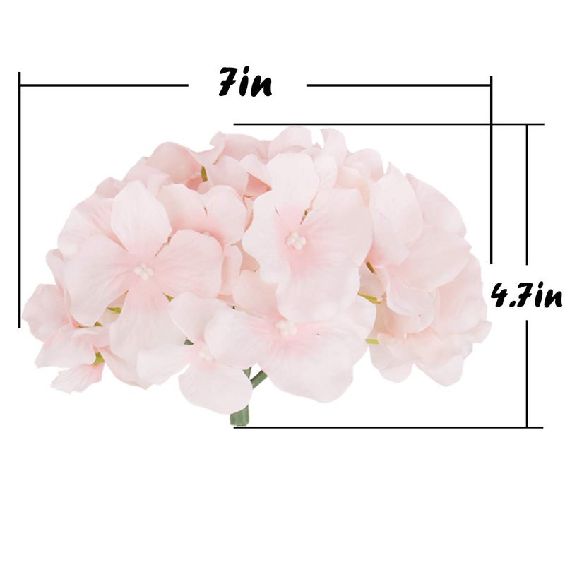 Flojery Silk Hydrangea Heads Artificial Flowers Heads with Stems for Home Wedding Decor Pack of 10 (Baby Pink) - Image 4